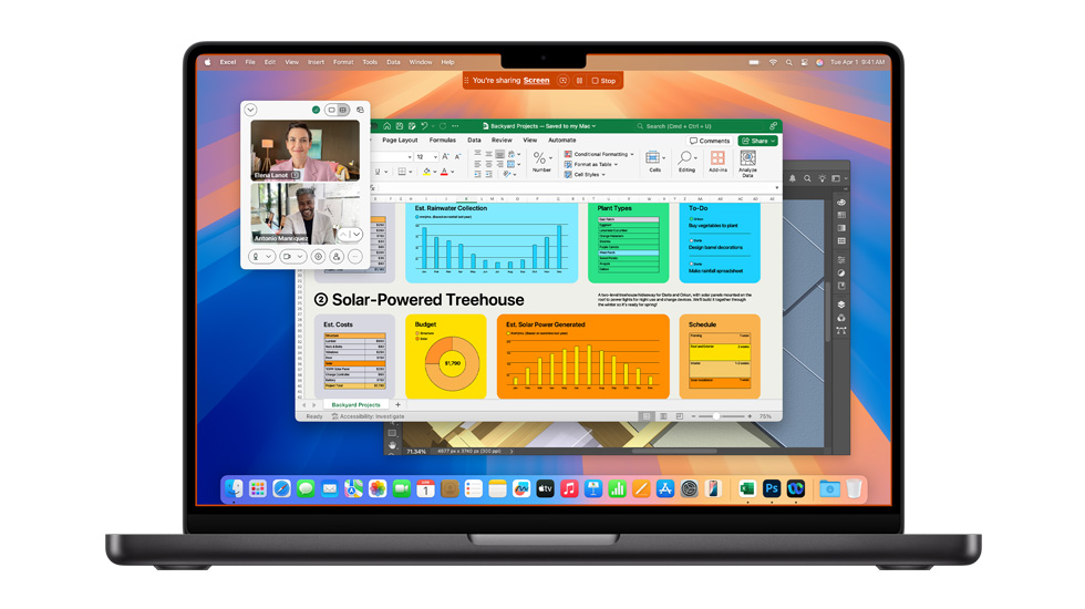 一台 Mac 的屏幕里显示着多款打开的 app，其中包括了 Excel。