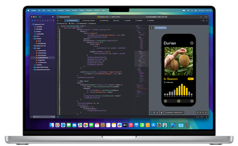 一台打开的 Mac 上显示 Xcode 这款 app。
