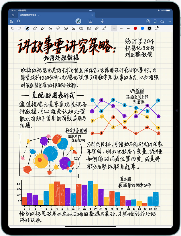 竖屏放置的 iPad Air，屏幕显示手写笔记和图表。