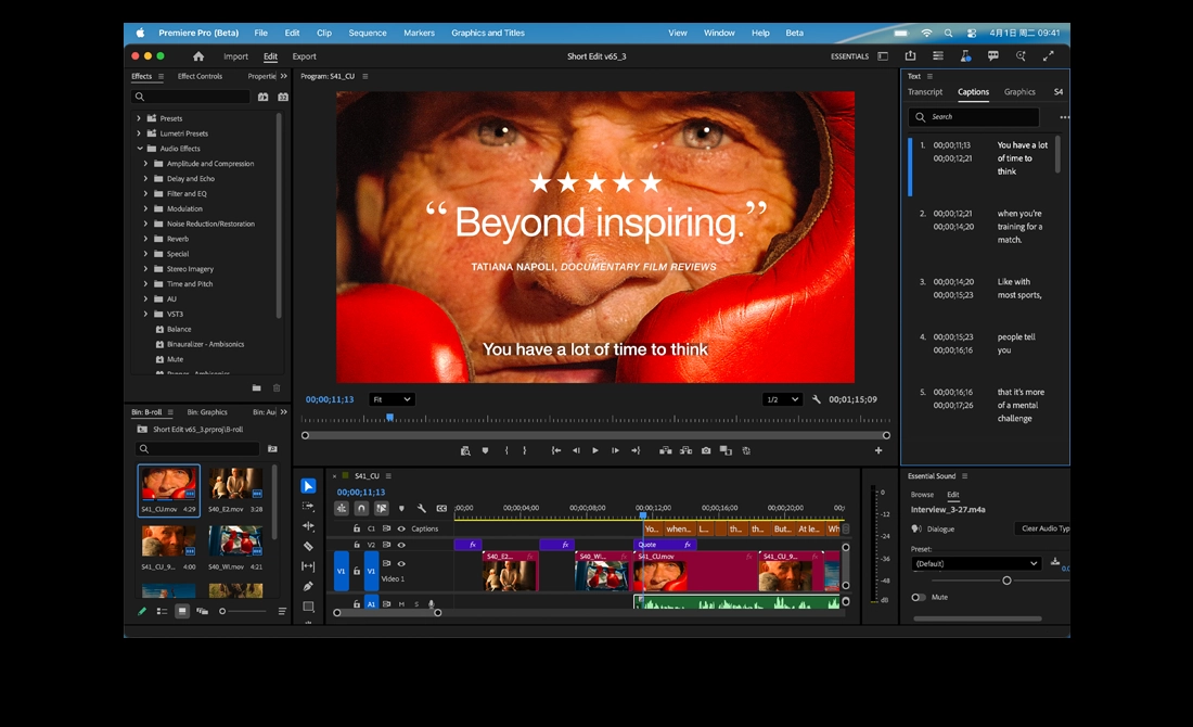 MacBook Pro 屏幕展示在 Adobe Premiere Pro 中剪辑一部名为《Eternal Play》的影片。