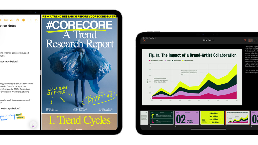 在多个屏幕中展示备忘录 app 和演示文稿。