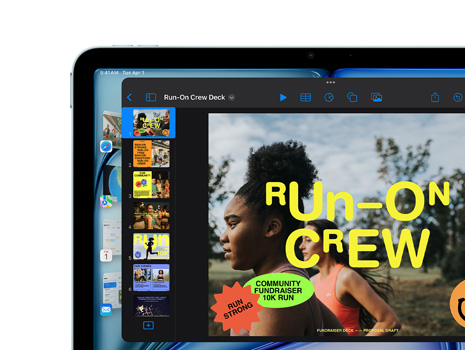 一部 iPad 的屏幕显示着一份 Keynote 演示文稿。