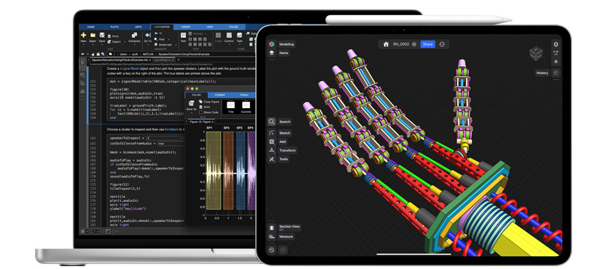 MacBook 和 iPad 上显示的科学、技术、工程和数学相关的各种 app。